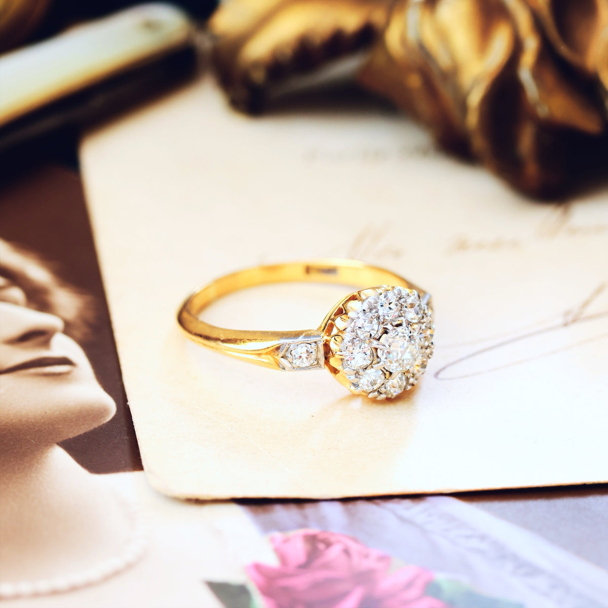 Antique Hand Cut Diamond Blossom Engagement Ring