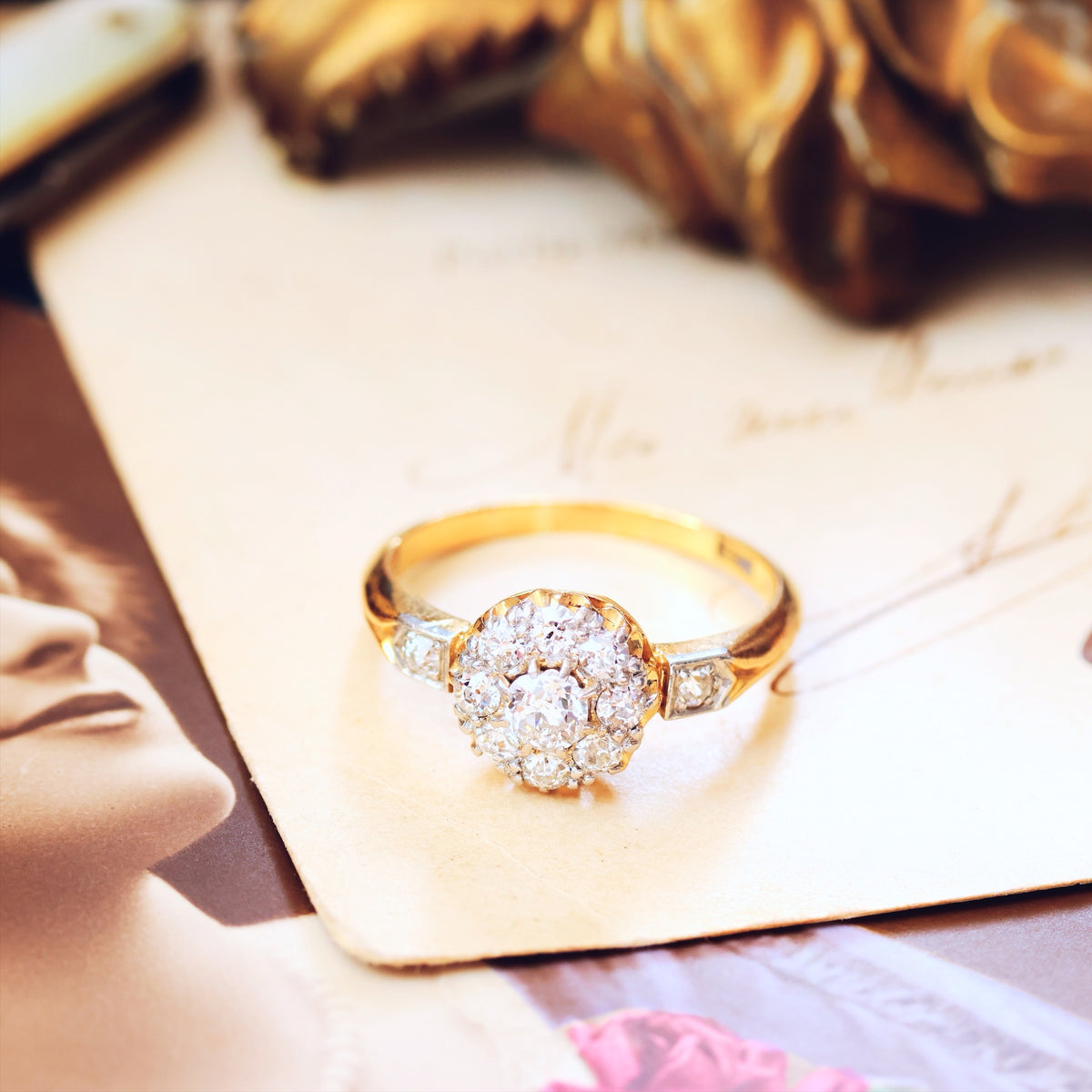 Antique Hand Cut Diamond Blossom Engagement Ring