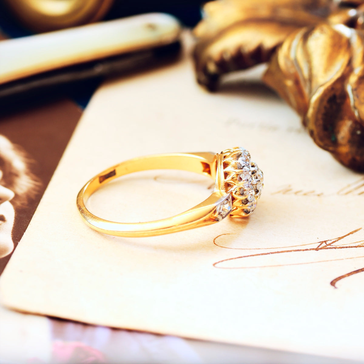 Antique Hand Cut Diamond Blossom Engagement Ring