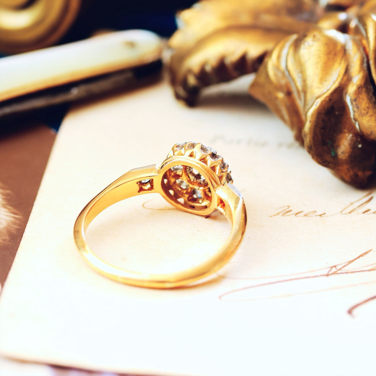 Antique Hand Cut Diamond Blossom Engagement Ring