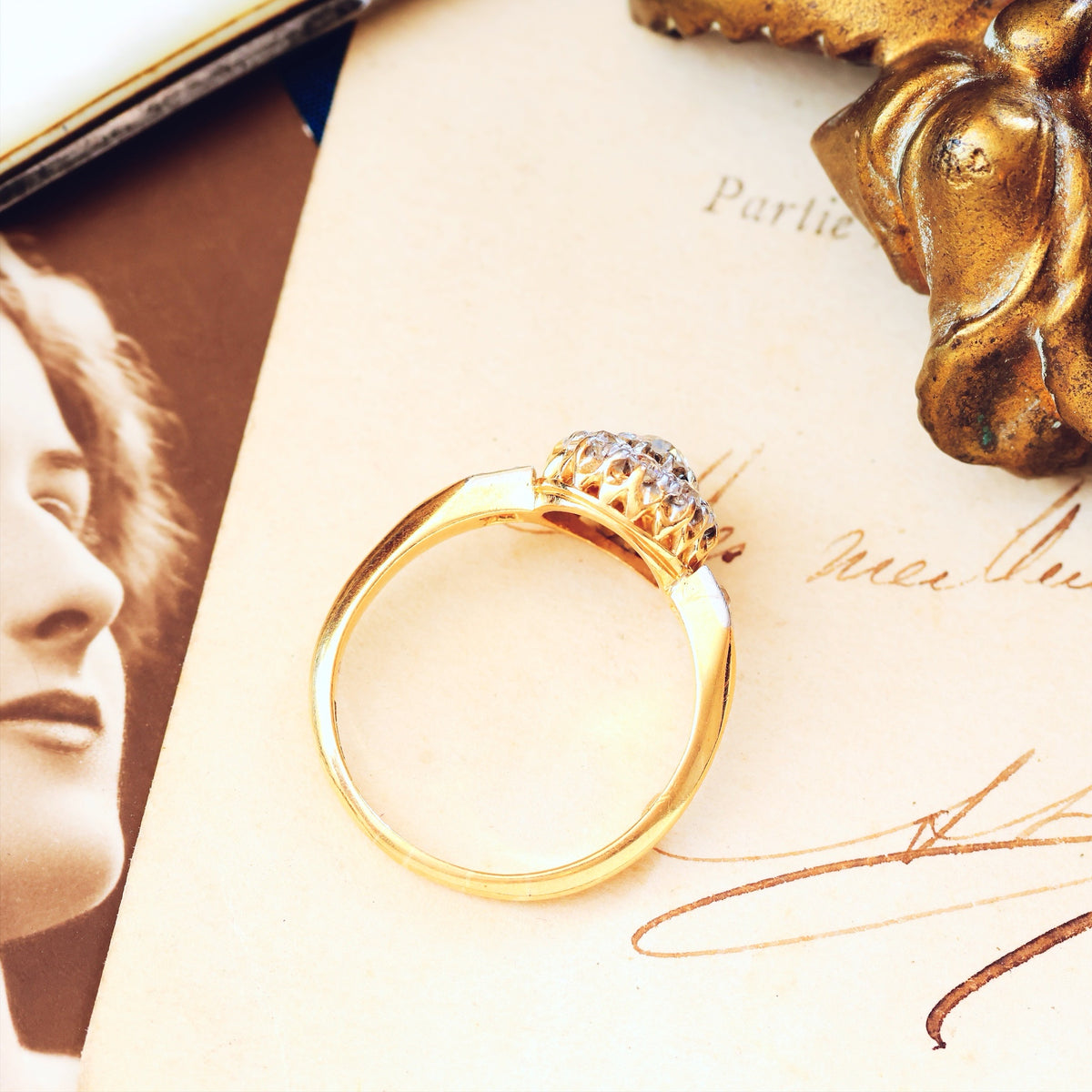 Antique Hand Cut Diamond Blossom Engagement Ring