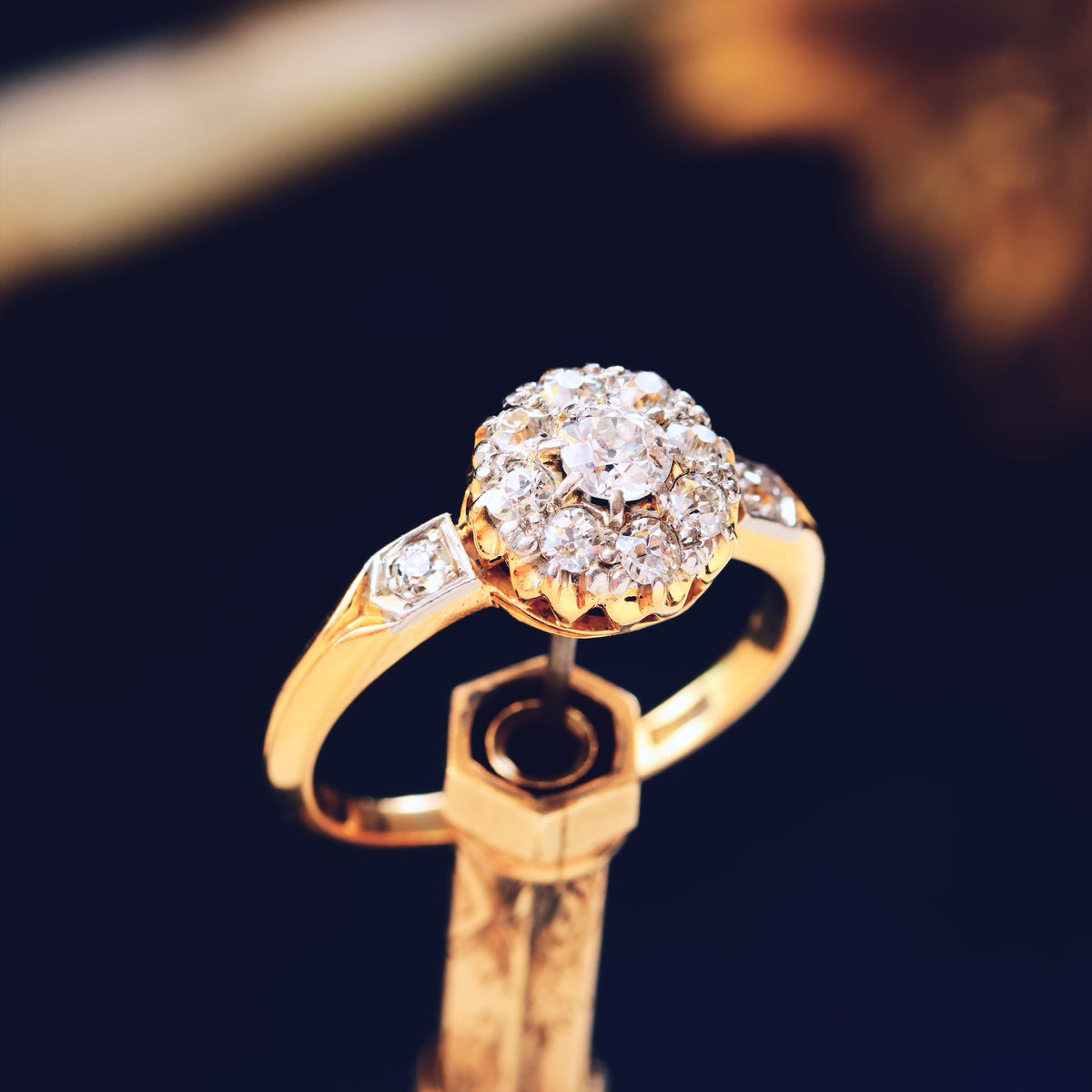 Antique Hand Cut Diamond Blossom Engagement Ring