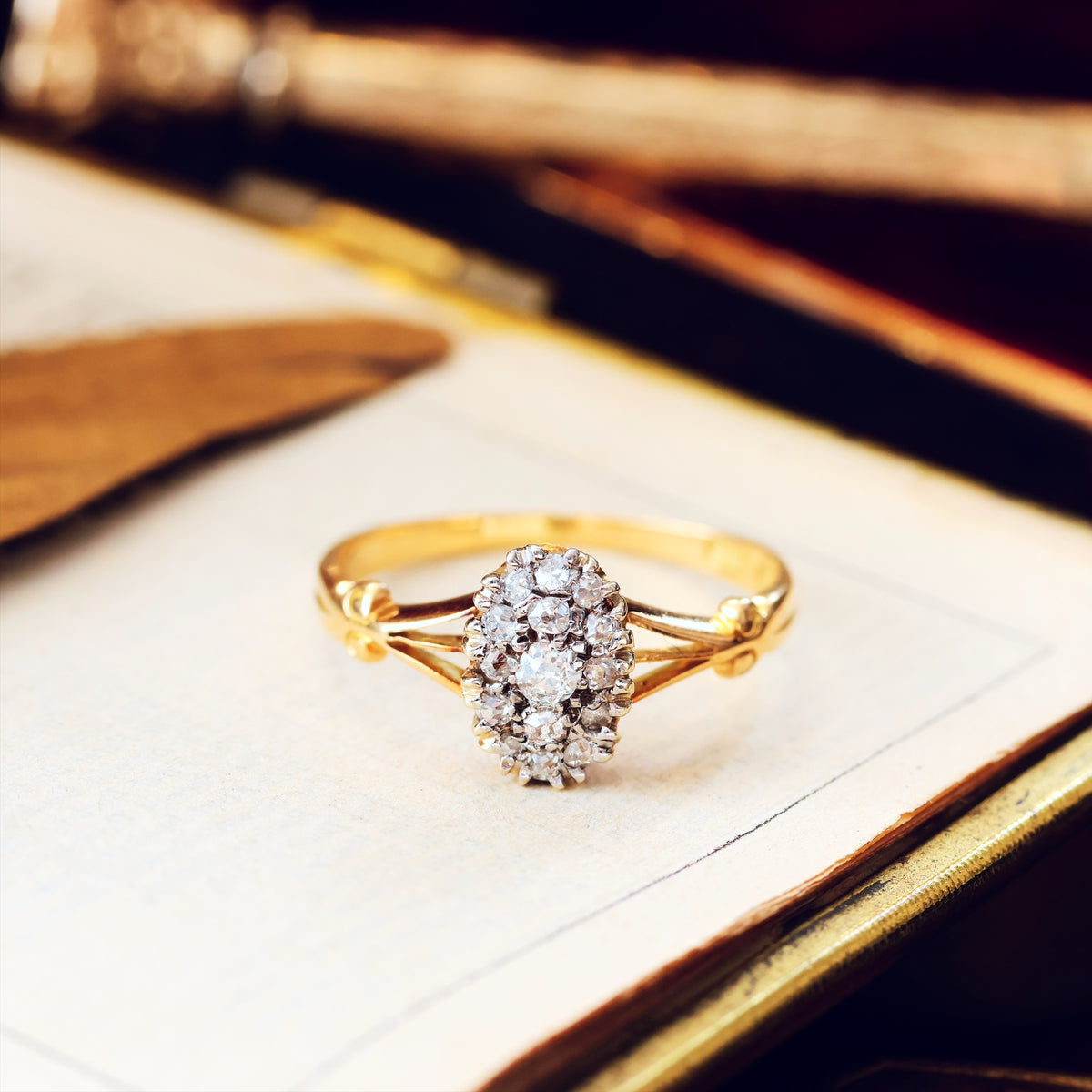 Beauteous Antique Hand Cut Diamond Cluster Engagement Ring