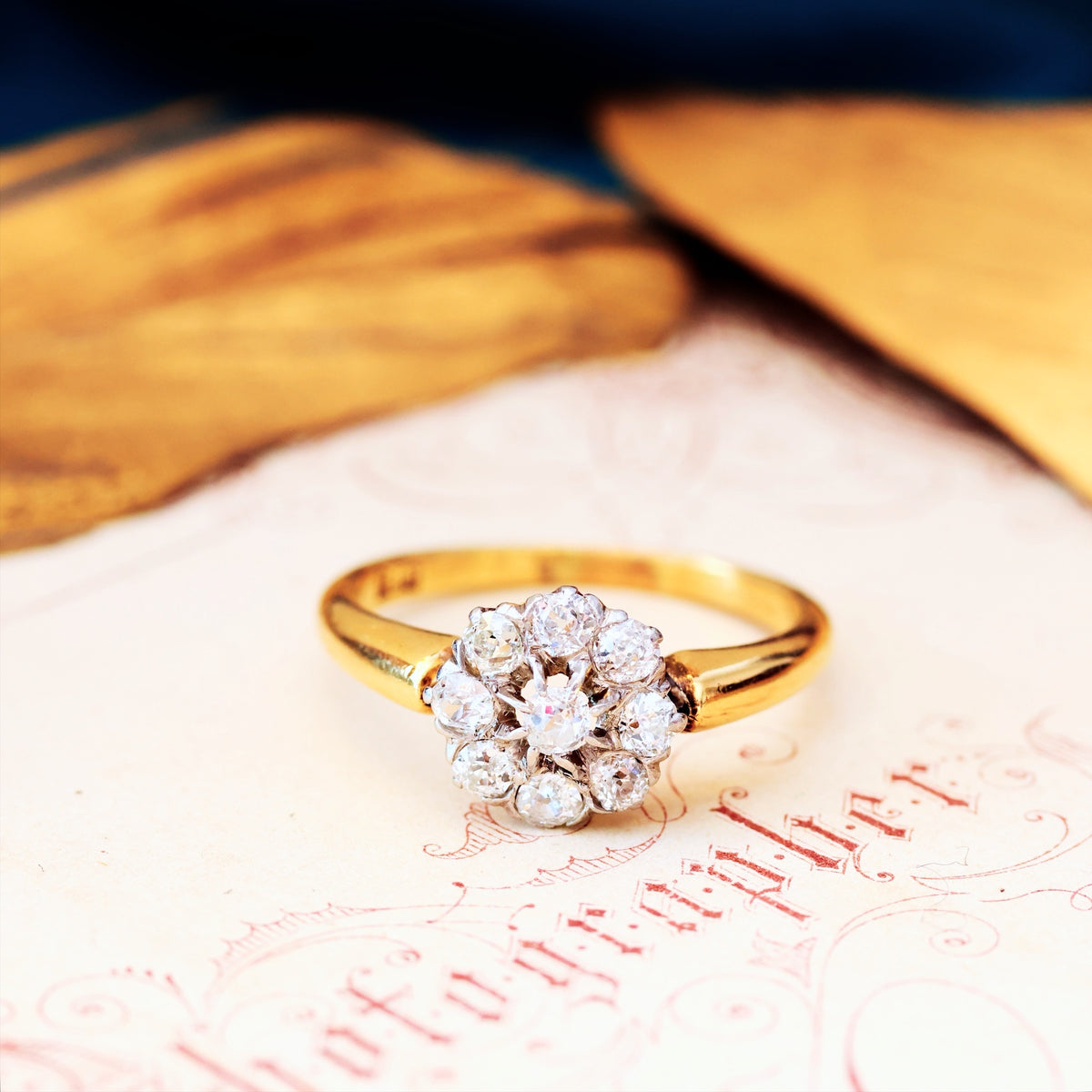 Antique Hand Cut Diamond Cluster Engagement Ring