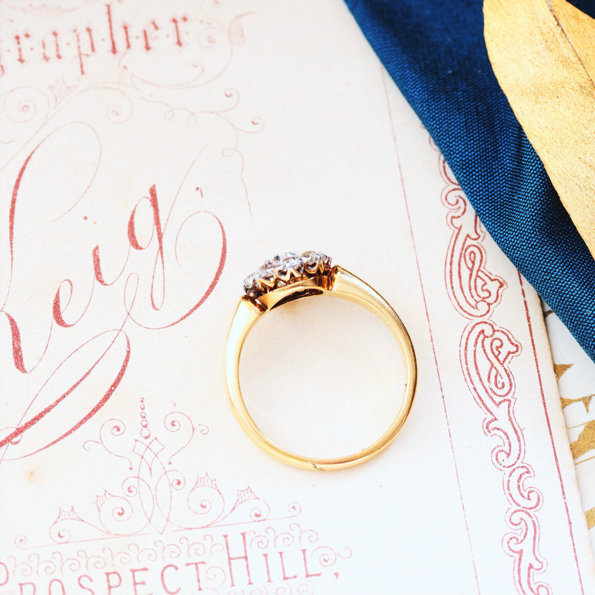 An Antique Hand Cut Diamond Cluster Engagement Ring