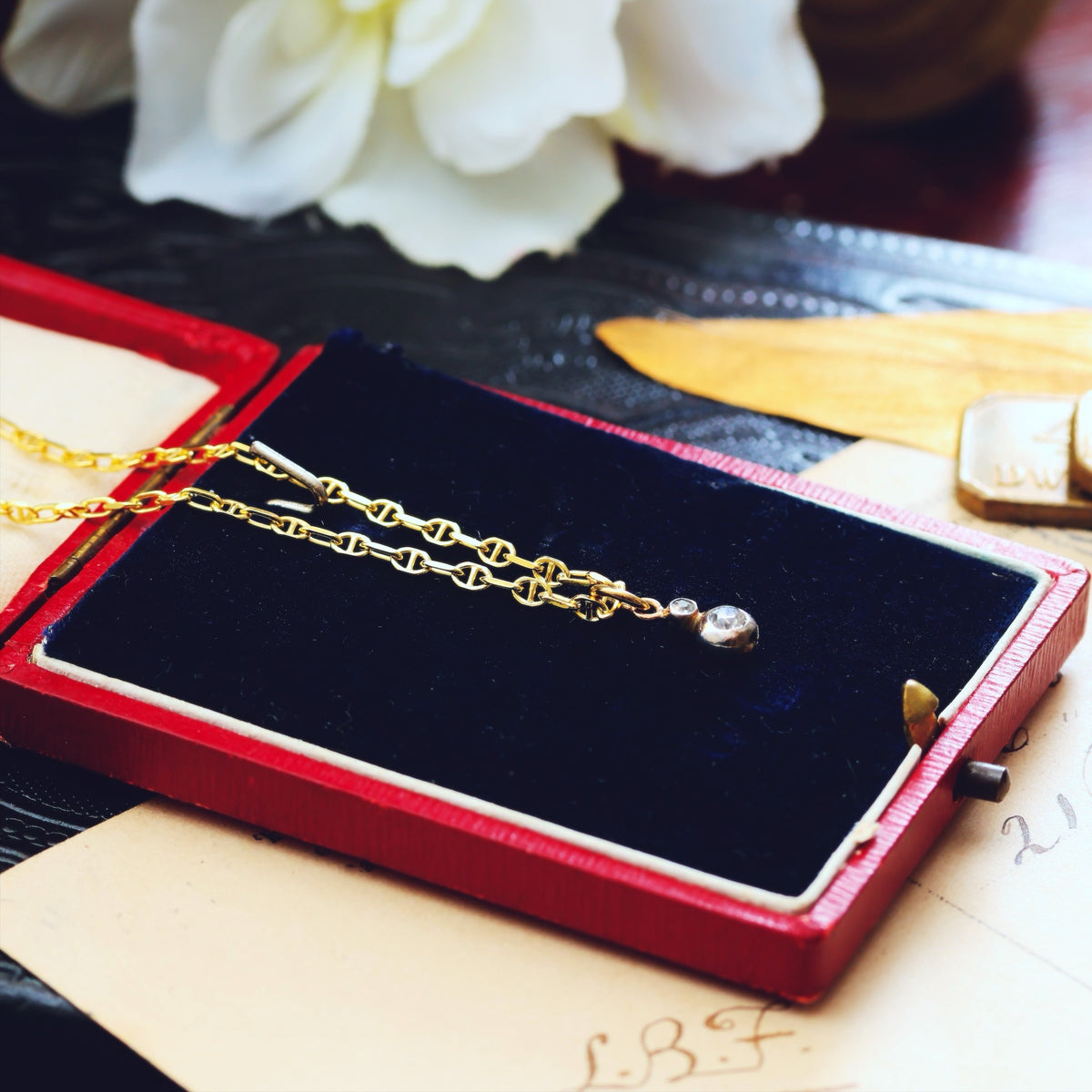 Darling Dainty Antique Hand Cut Diamond Pendant & Chain