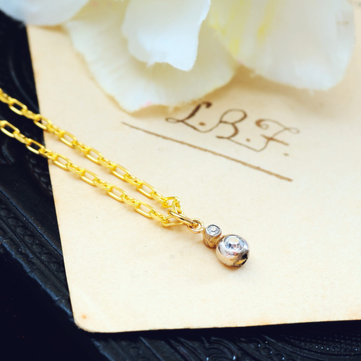 Darling Dainty Antique Hand Cut Diamond Pendant & Chain