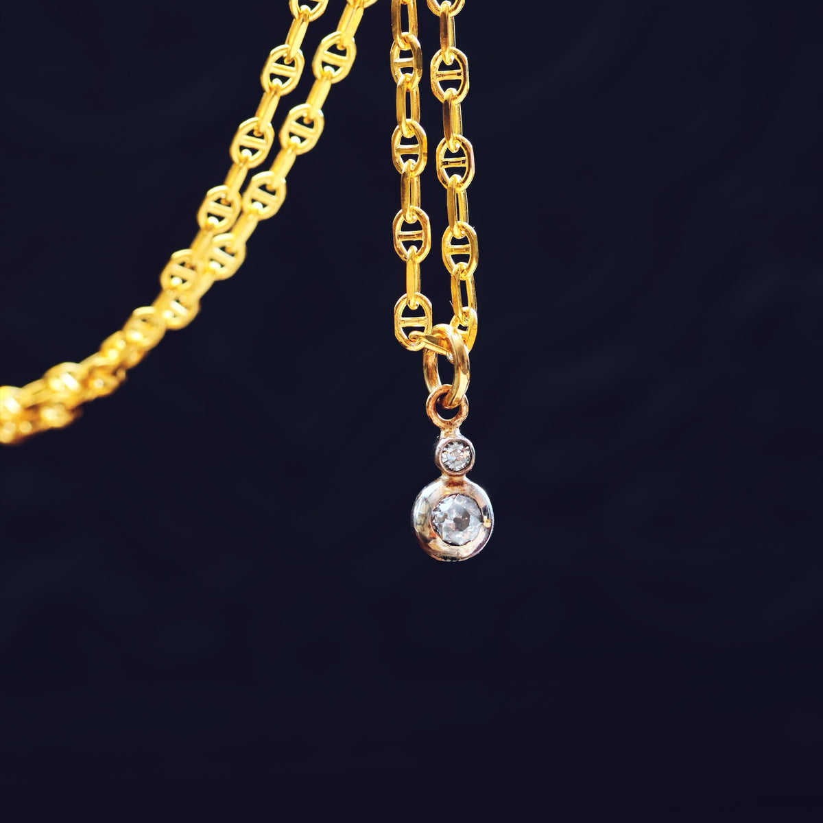 Darling Dainty Antique Hand Cut Diamond Pendant & Chain