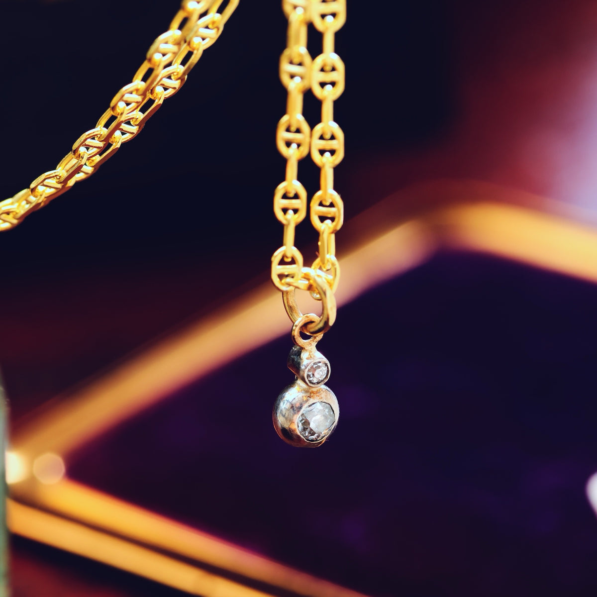 Darling Dainty Antique Hand Cut Diamond Pendant & Chain