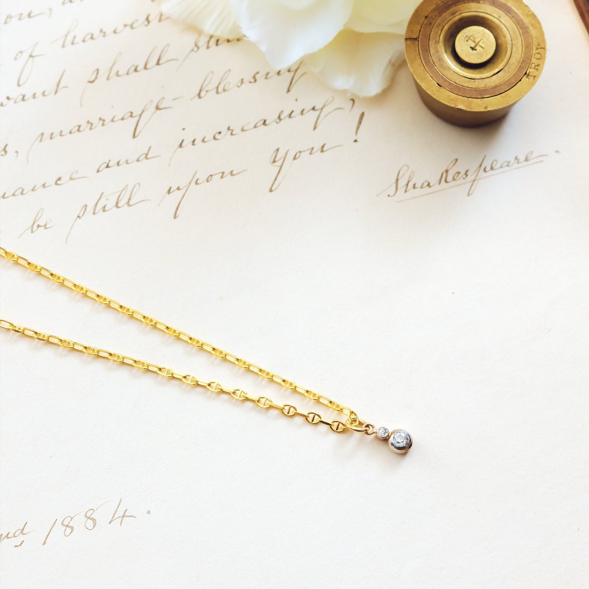 Darling Dainty Antique Hand Cut Diamond Pendant & Chain