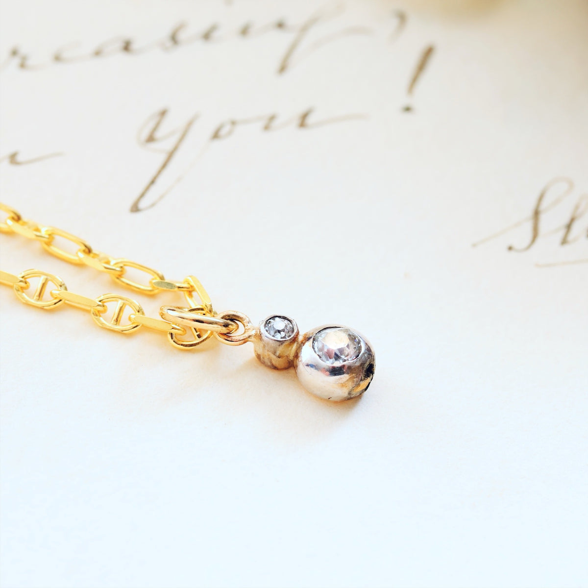 Darling Dainty Antique Hand Cut Diamond Pendant & Chain