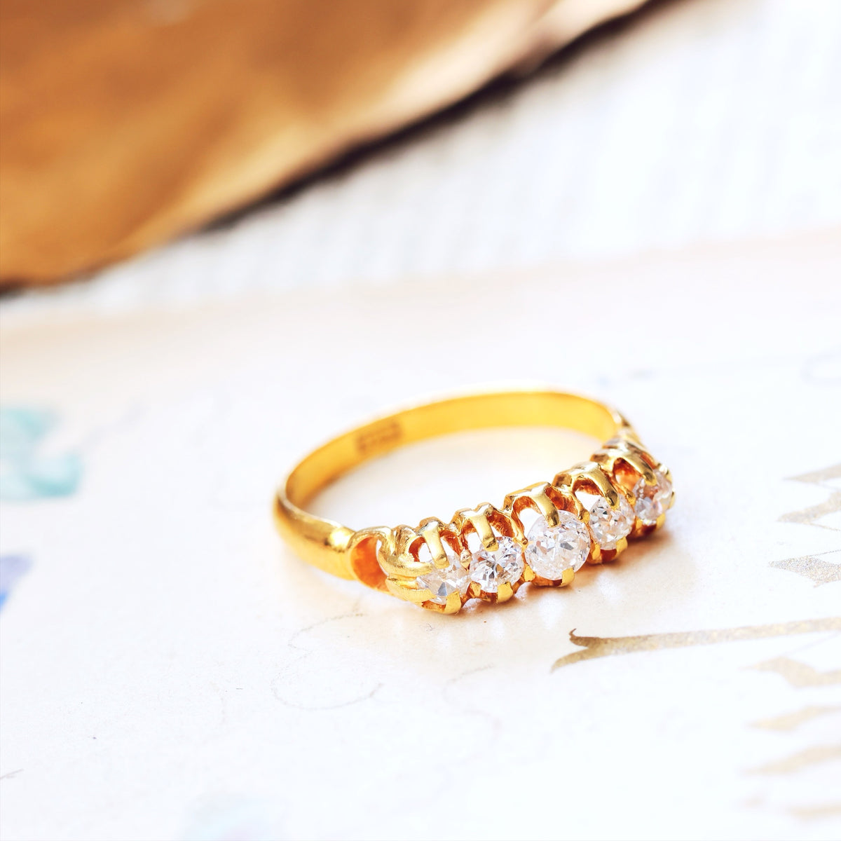 Antique Hand Cut Five Stone Diamond Engagement Ring