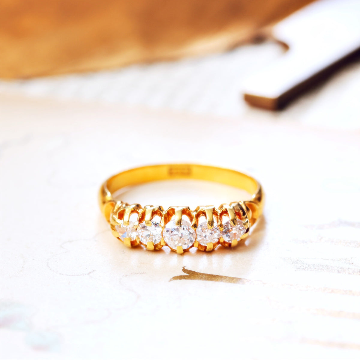 Antique Hand Cut Five Stone Diamond Engagement Ring