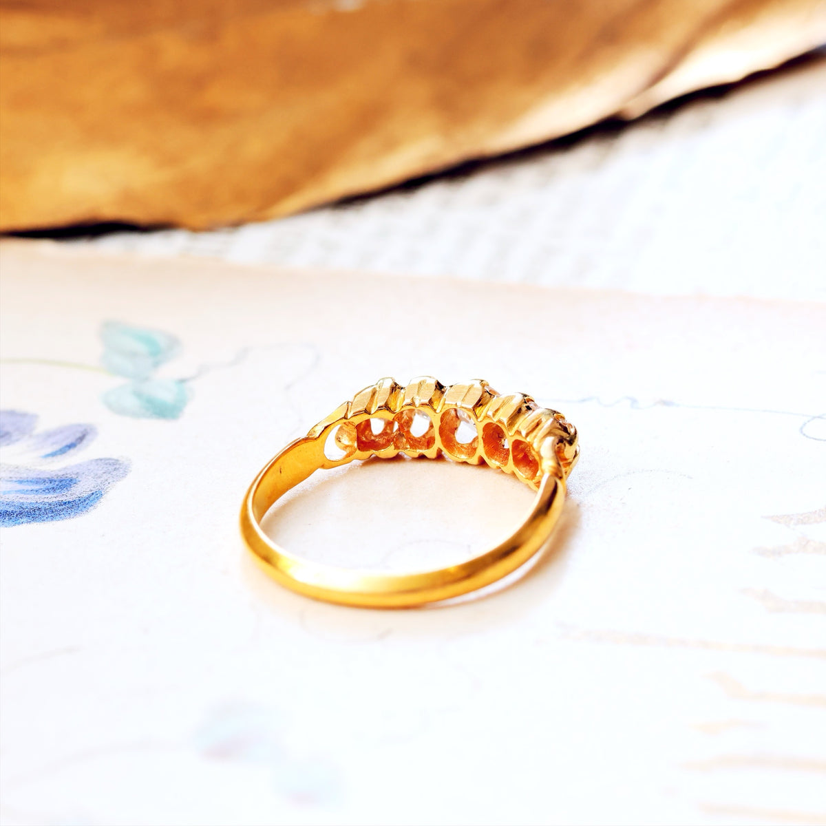 Antique Hand Cut Five Stone Diamond Engagement Ring