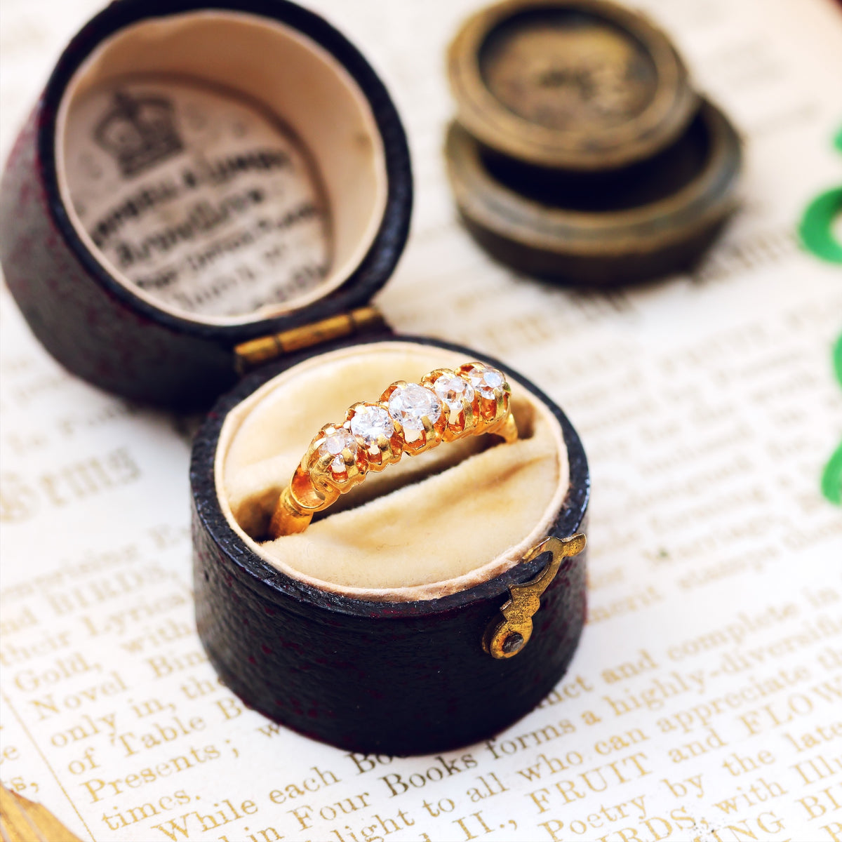 Antique Hand Cut Five Stone Diamond Engagement Ring