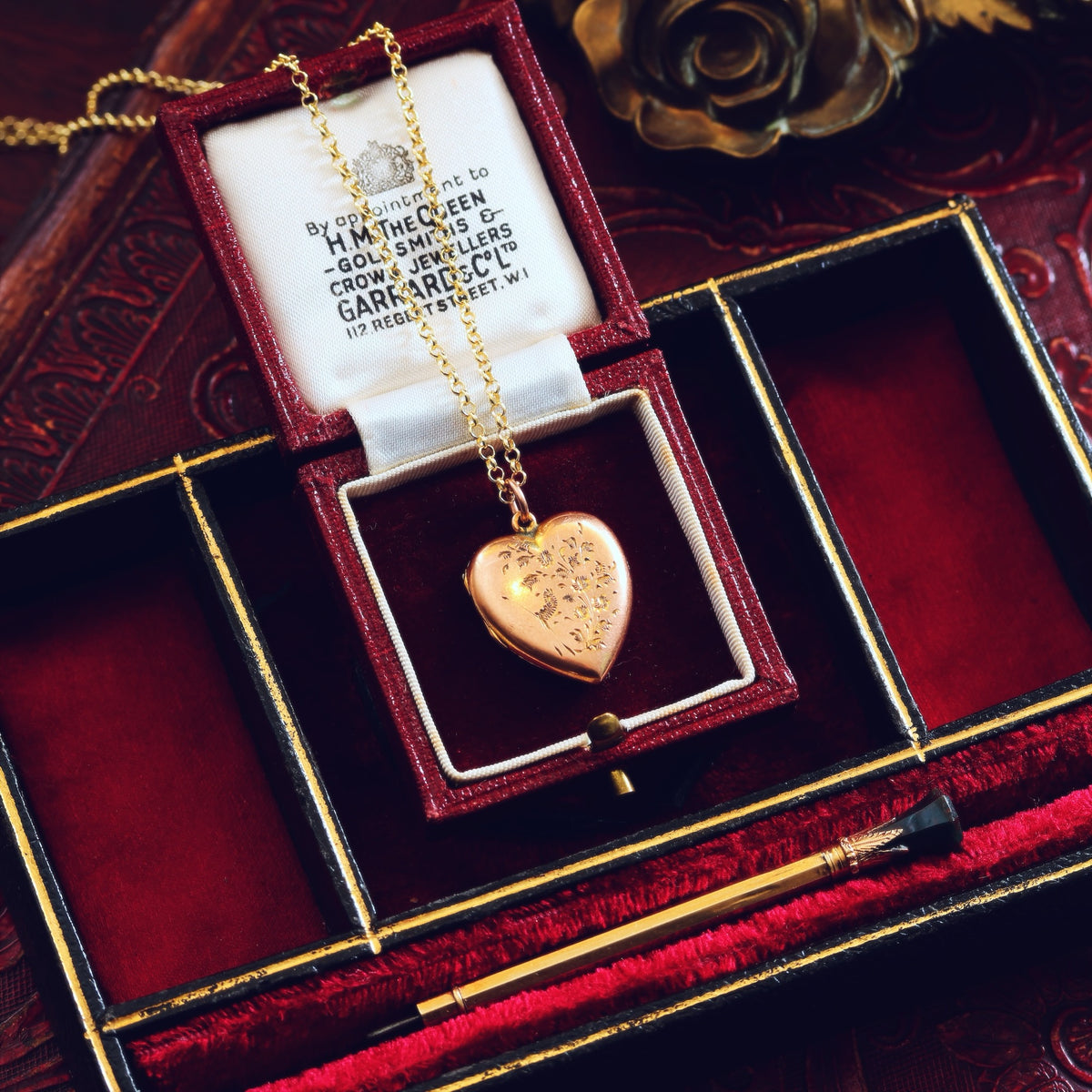 Finest Antique Hand Engraved Heart Shaped Gold Locket