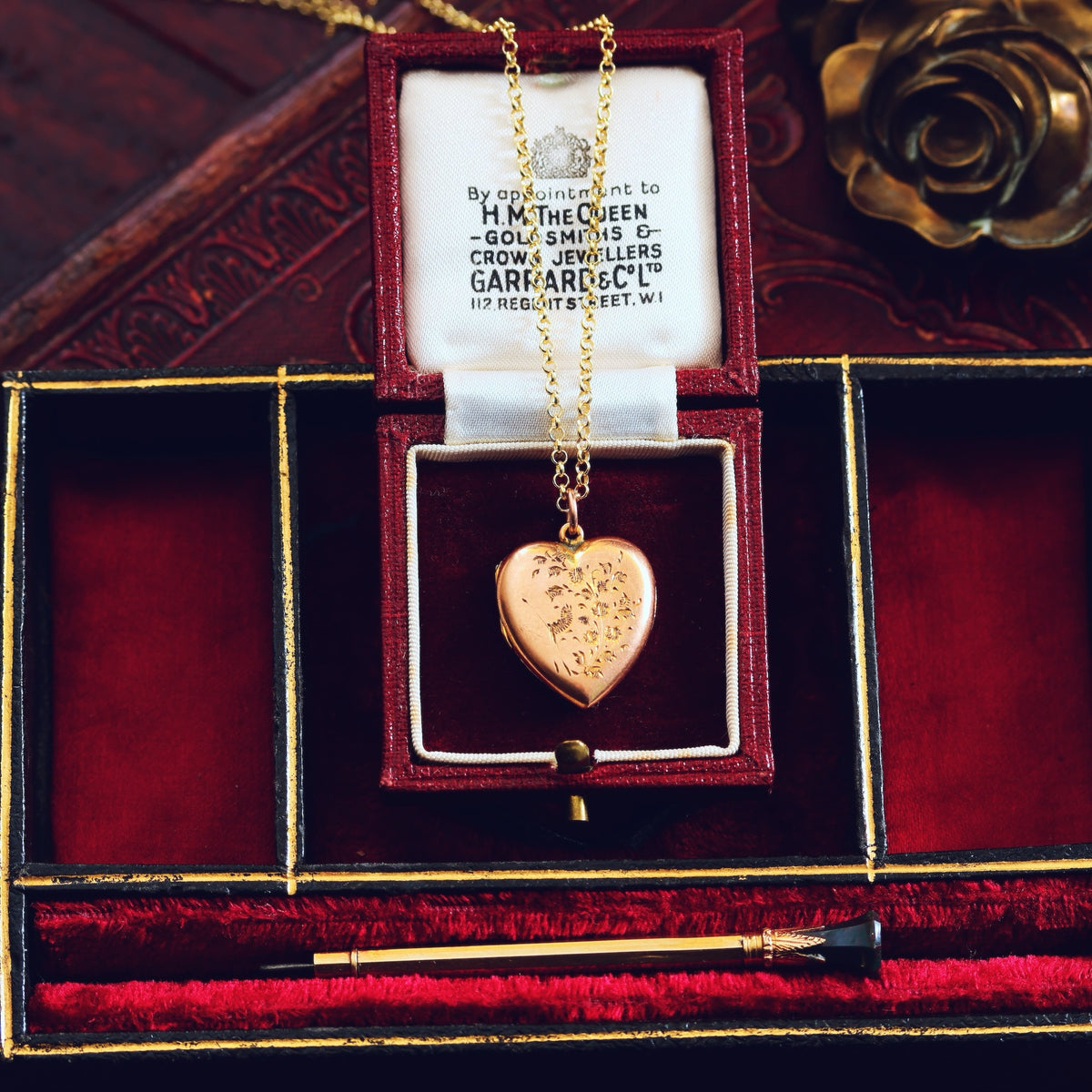 Finest Antique Hand Engraved Heart Shaped Gold Locket