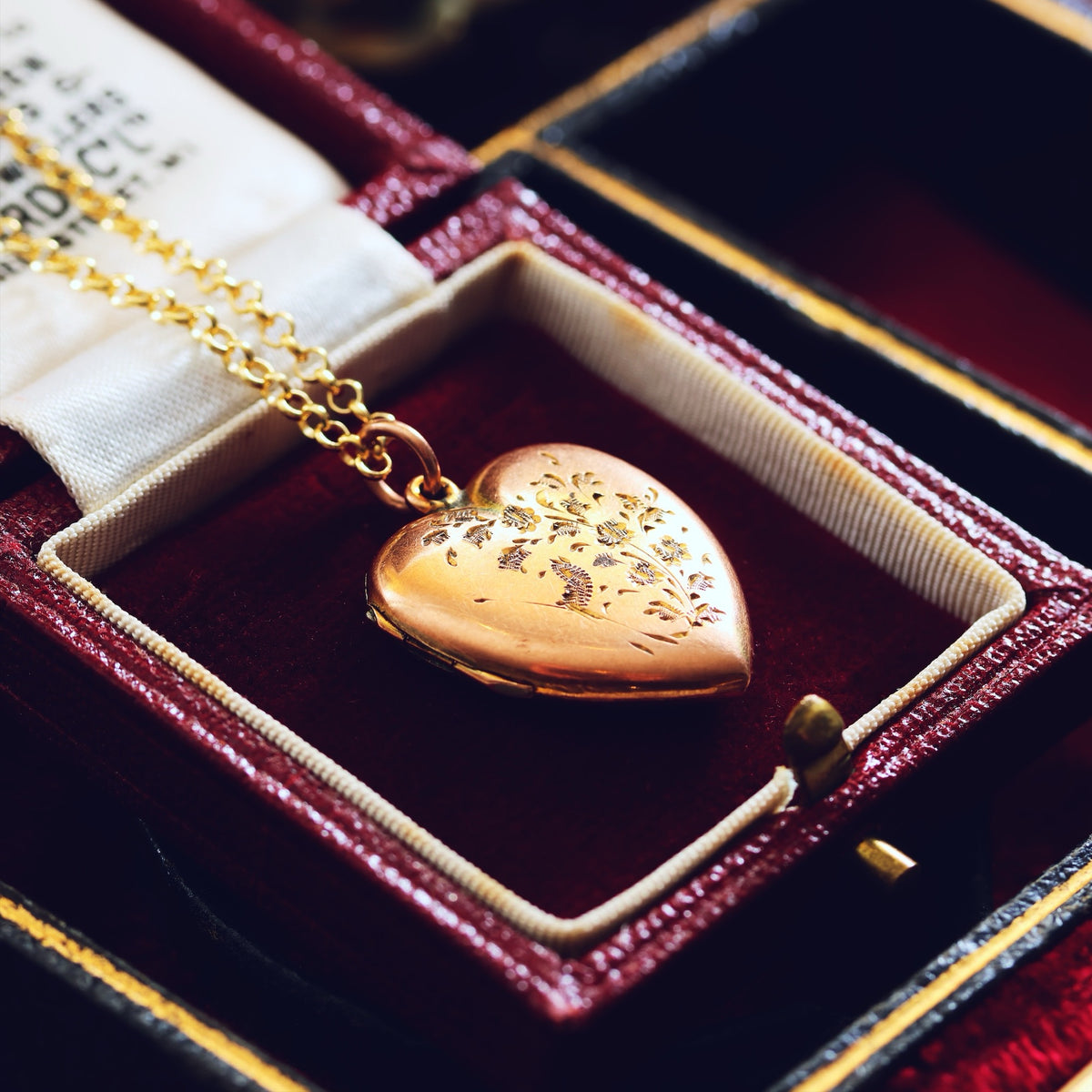 Finest Antique Hand Engraved Heart Shaped Gold Locket
