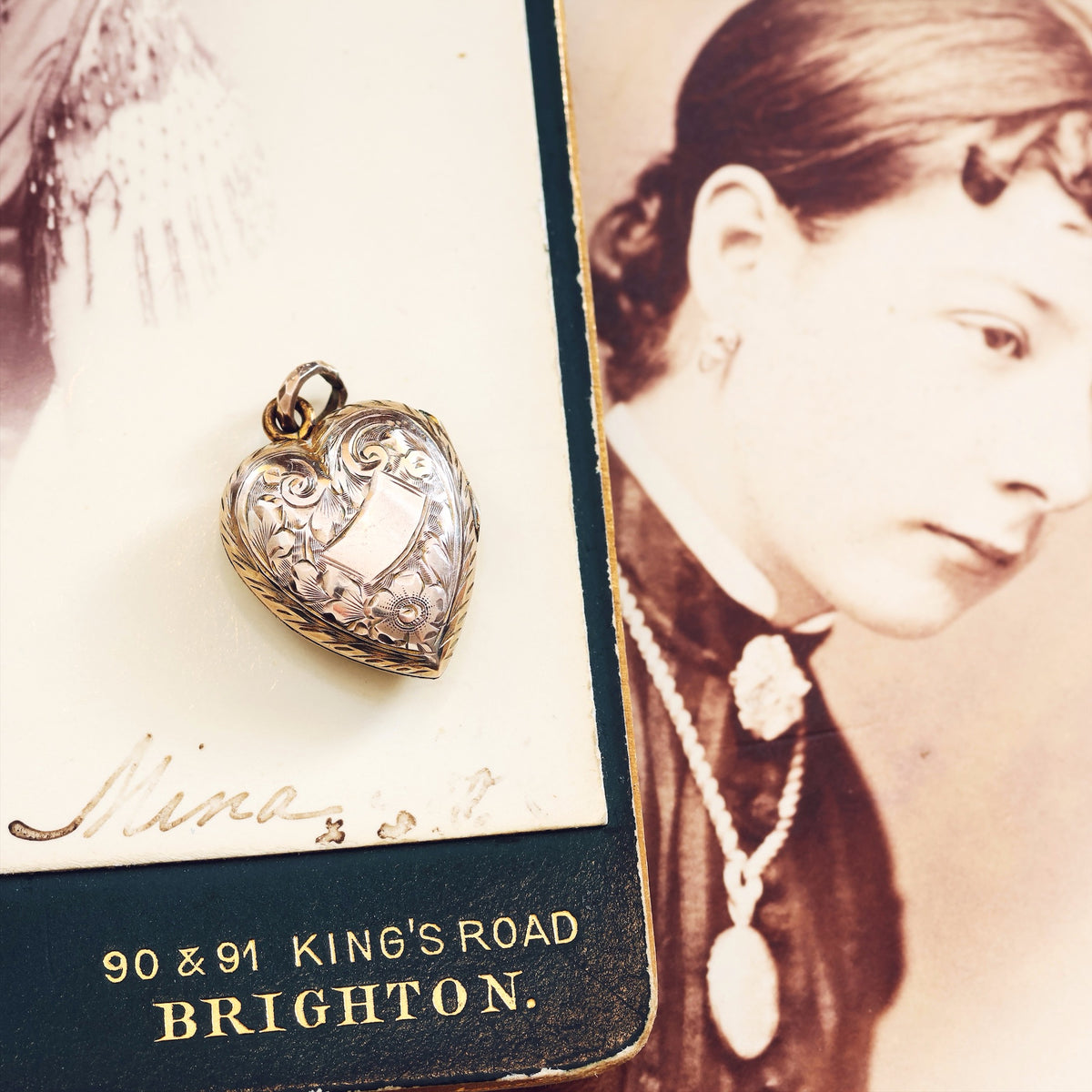 Antique Hand Engraved Heart Shaped Gold Locket