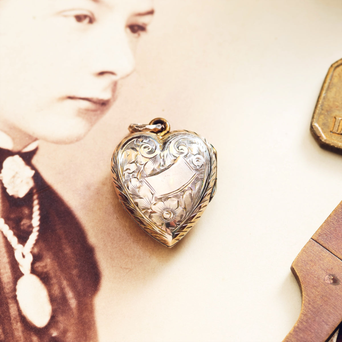 Antique Hand Engraved Heart Shaped Gold Locket