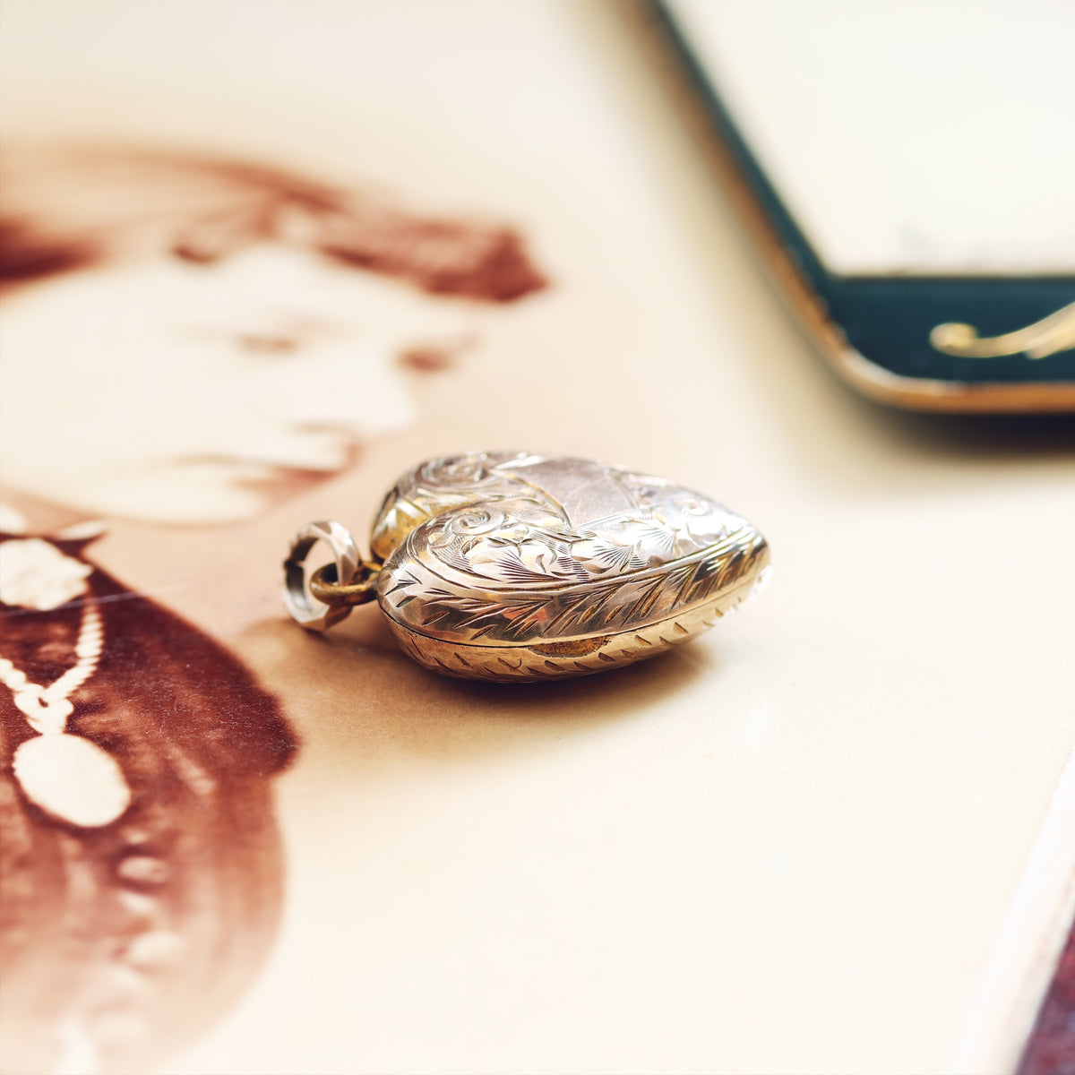Antique Hand Engraved Heart Shaped Gold Locket