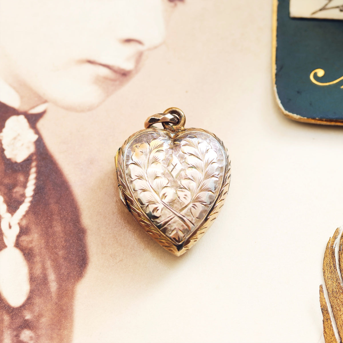 Antique Hand Engraved Heart Shaped Gold Locket