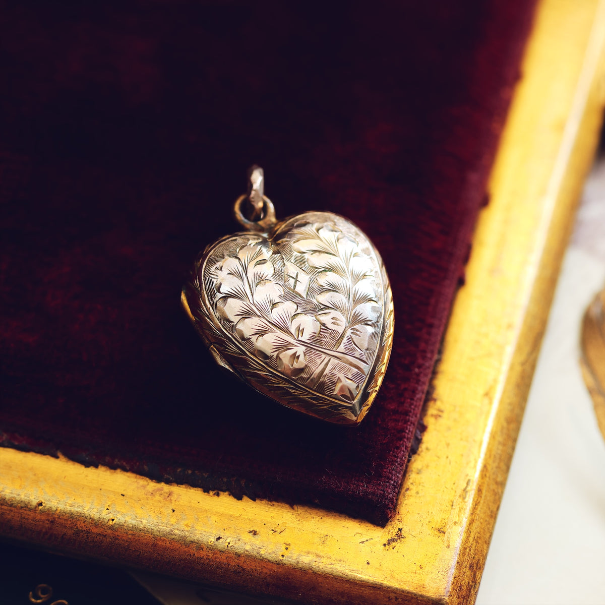 Antique Hand Engraved Heart Shaped Gold Locket