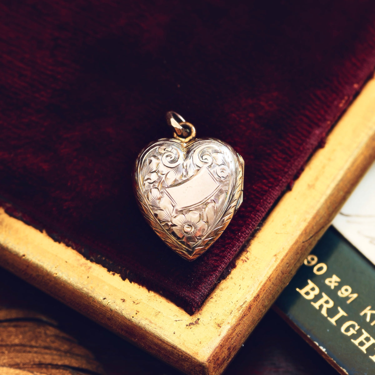 Antique Hand Engraved Heart Shaped Gold Locket