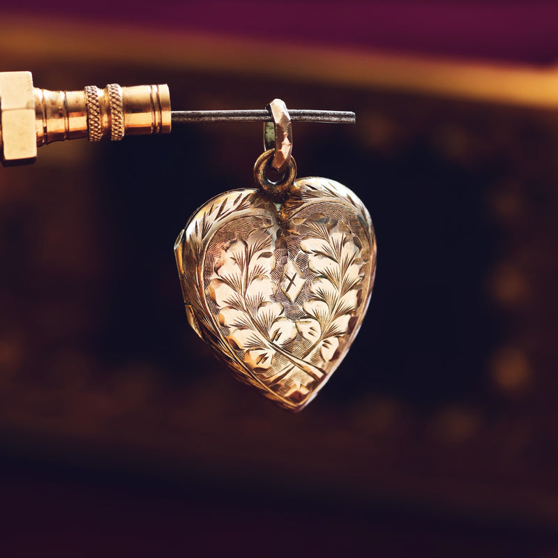 Antique Hand Engraved Heart Shaped Gold Locket