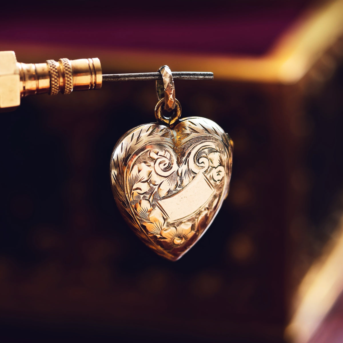 Antique Hand Engraved Heart Shaped Gold Locket