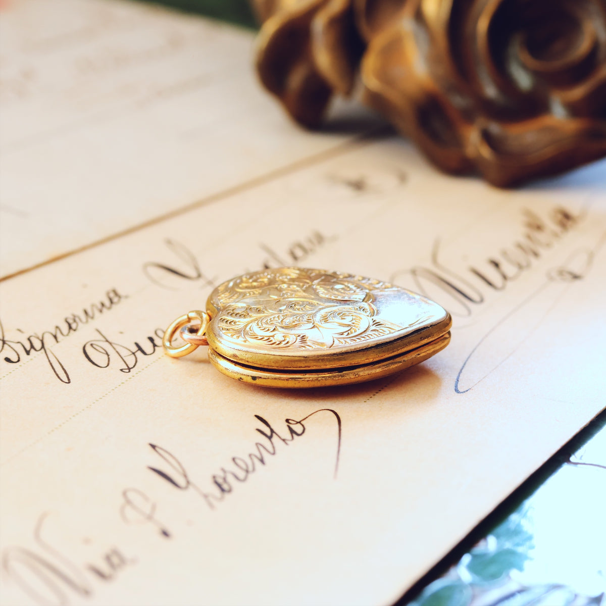 Antique Hand Engraved Heart Shaped Locket