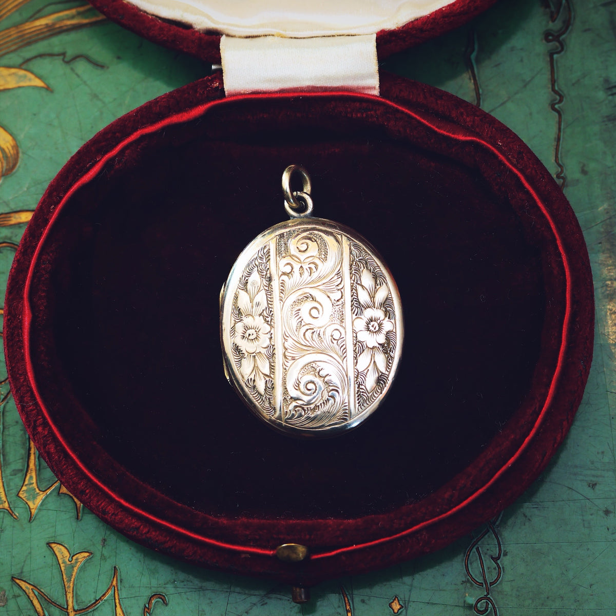 Antique Hand Engraved Oval Silver Locket