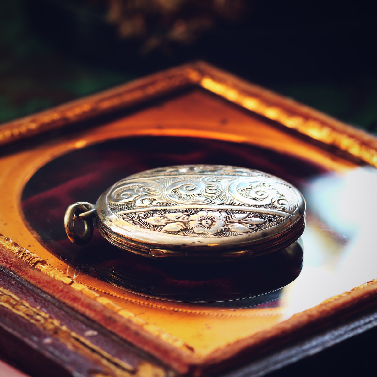 Antique Hand Engraved Oval Silver Locket