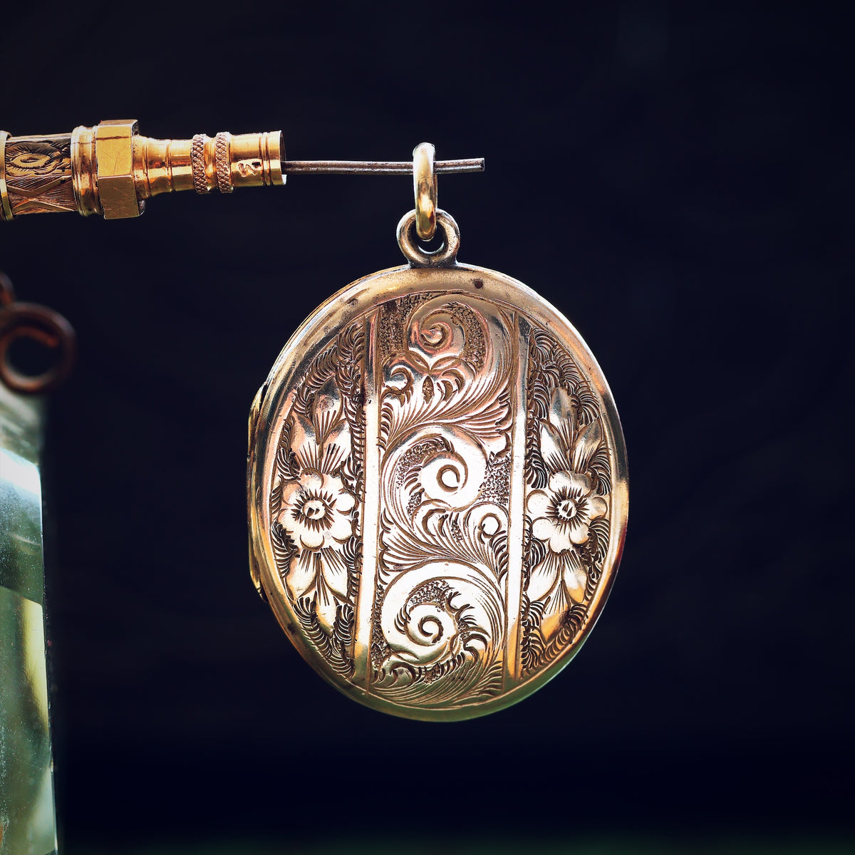 Antique Hand Engraved Oval Silver Locket