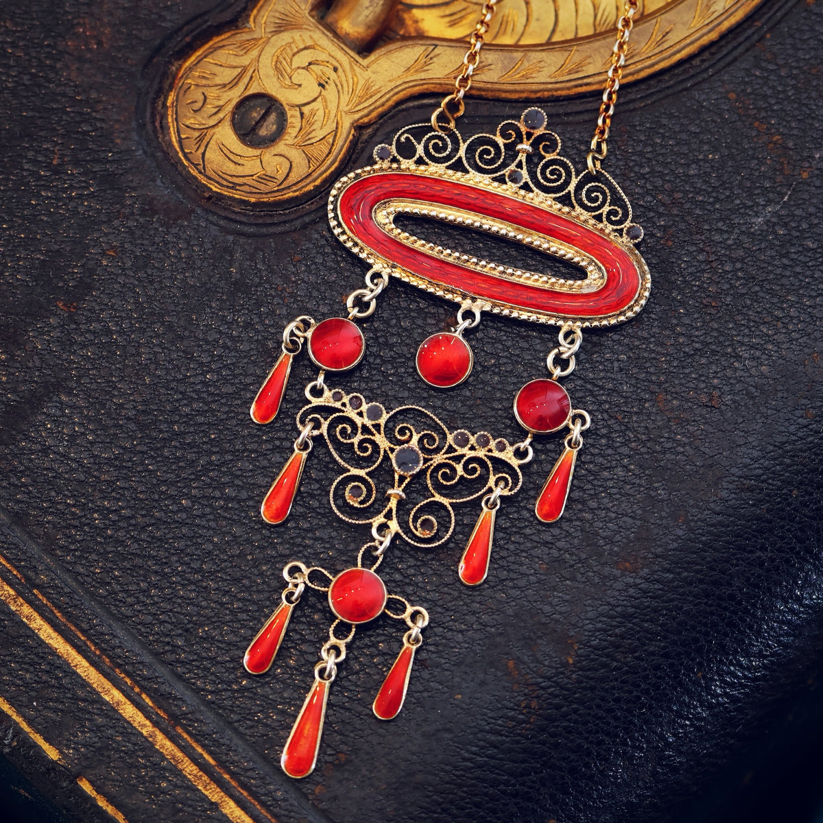 Antique Marius Hammer Silver Gilt & Enamel Necklace