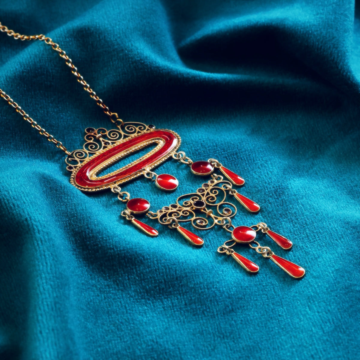 Antique Marius Hammer Silver Gilt & Enamel Necklace