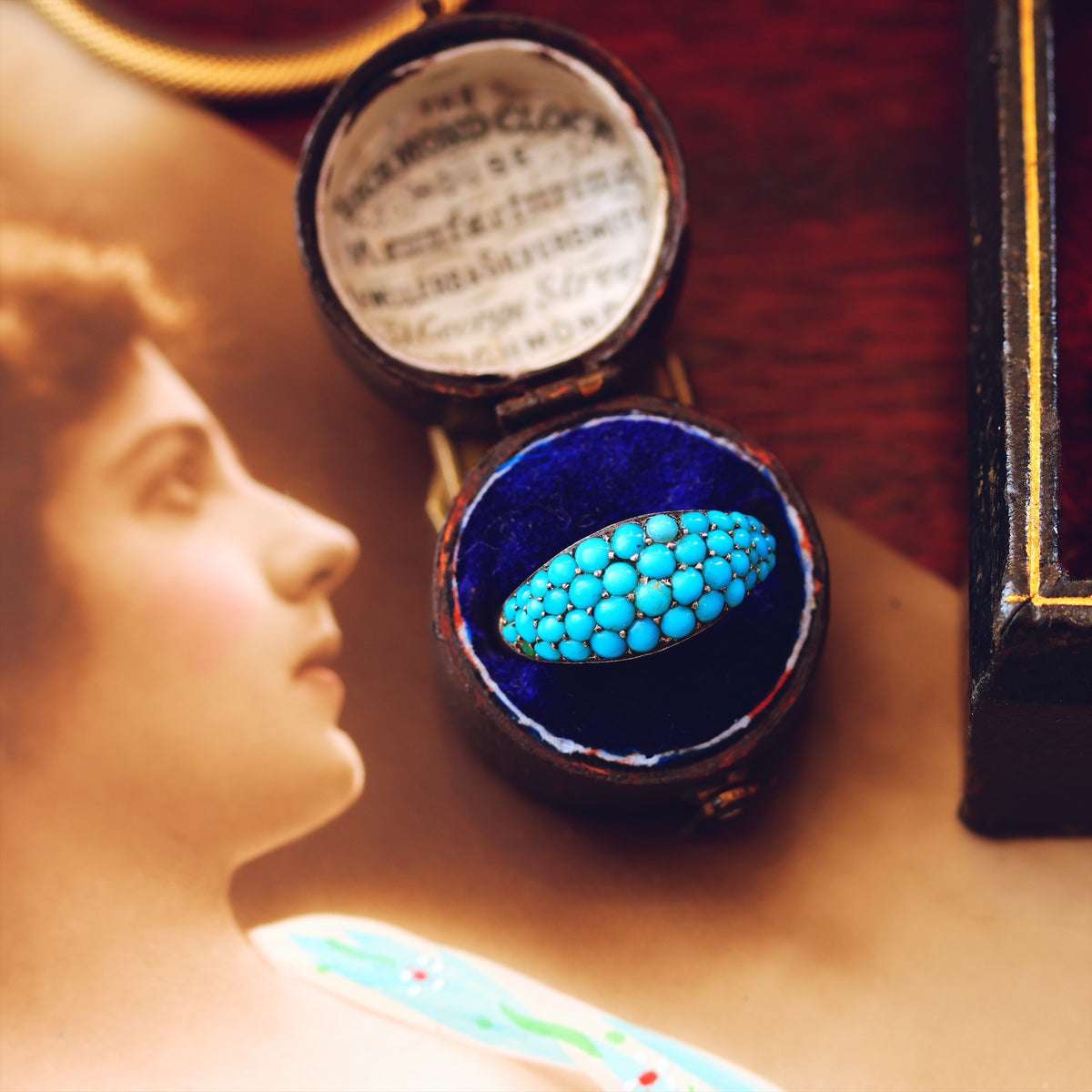 Antique Mid Victorian Pave Persian Turquoise Ring