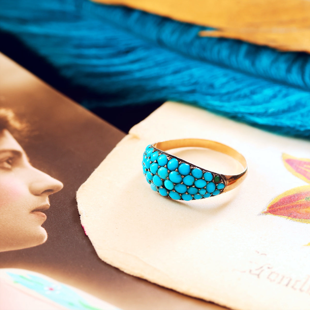 Antique Mid Victorian Pave Persian Turquoise Ring