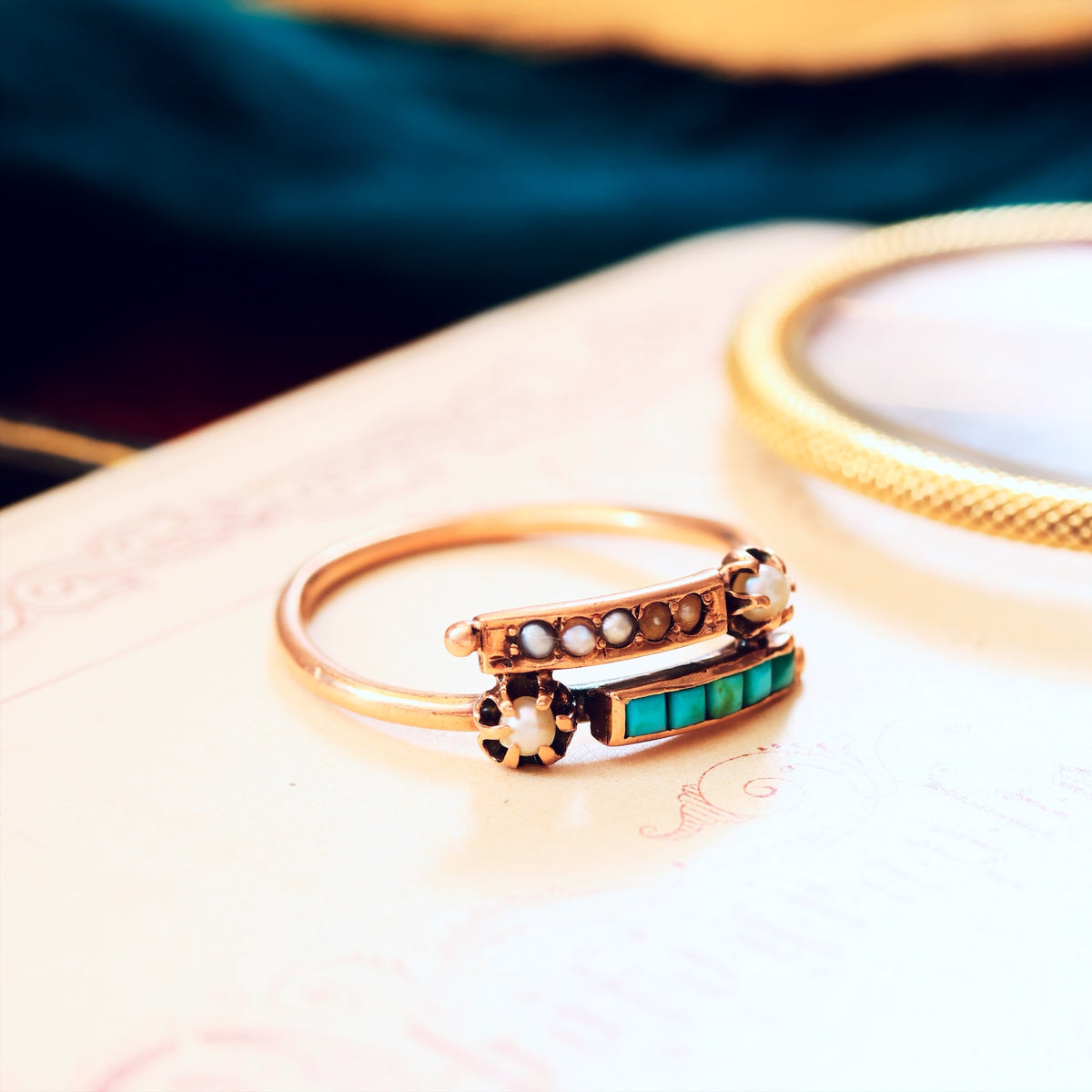 Antique Mid Victorian Pearl & Turquoise Ring