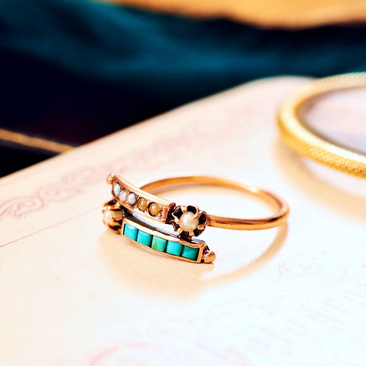 Antique Mid Victorian Pearl & Turquoise Ring