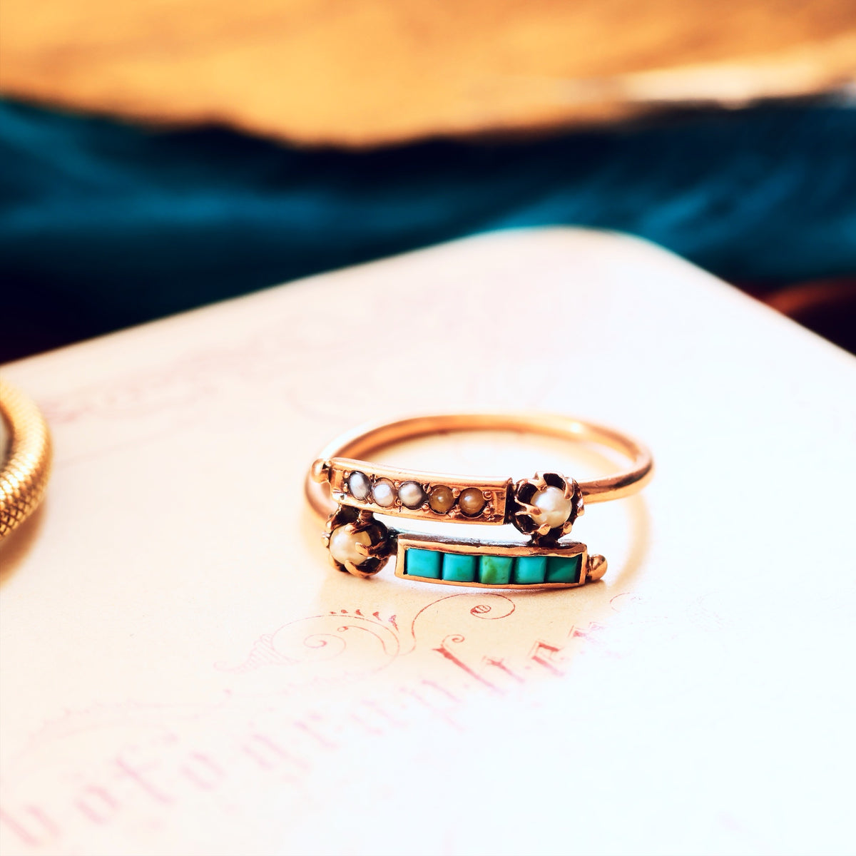 Antique Mid Victorian Pearl & Turquoise Ring