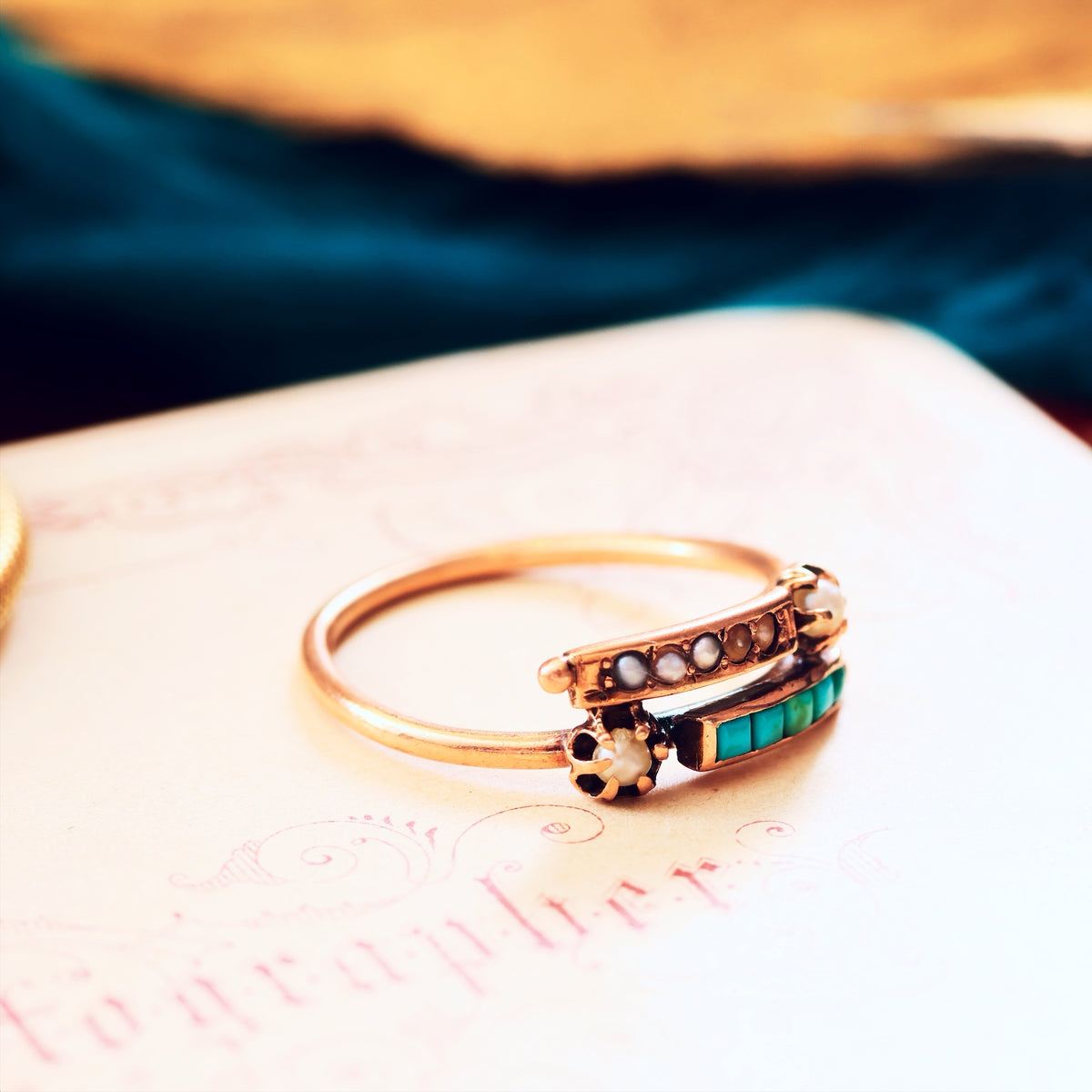 Antique Mid Victorian Pearl & Turquoise Ring