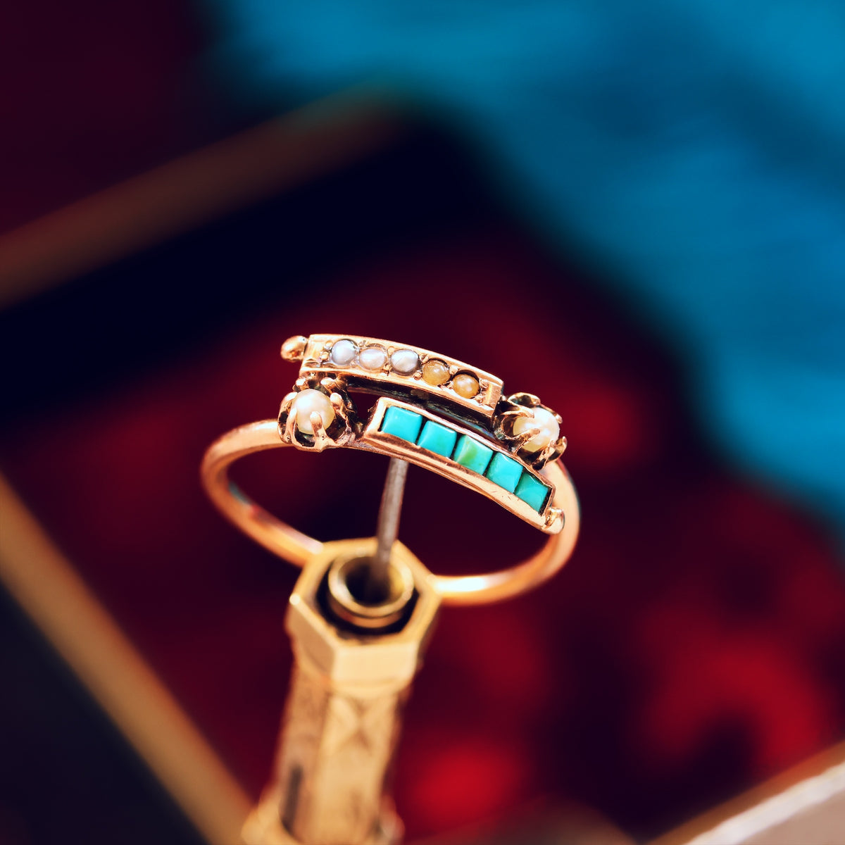 Antique Mid Victorian Pearl & Turquoise Ring
