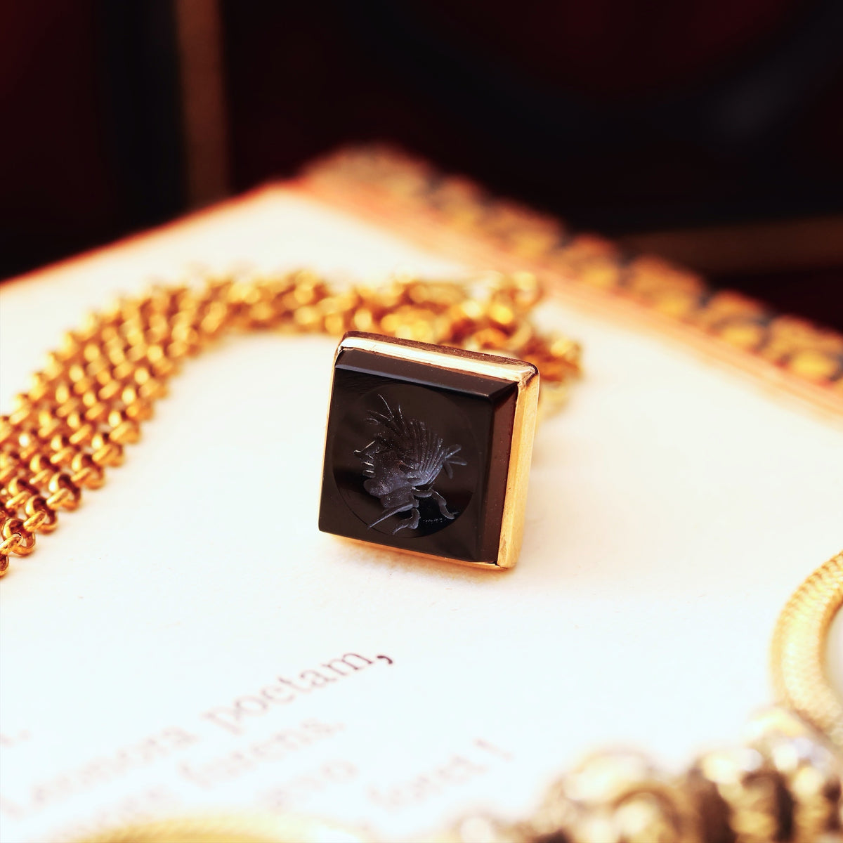Antique Miniature Roman Inspired Intaglio Seal Fob & Chain
