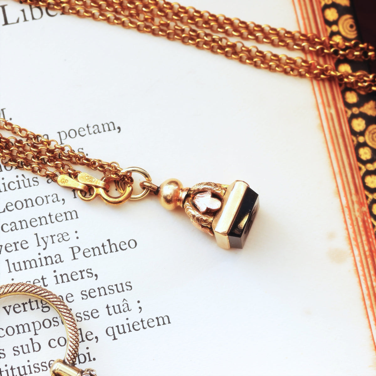 Antique Miniature Roman Inspired Intaglio Seal Fob & Chain