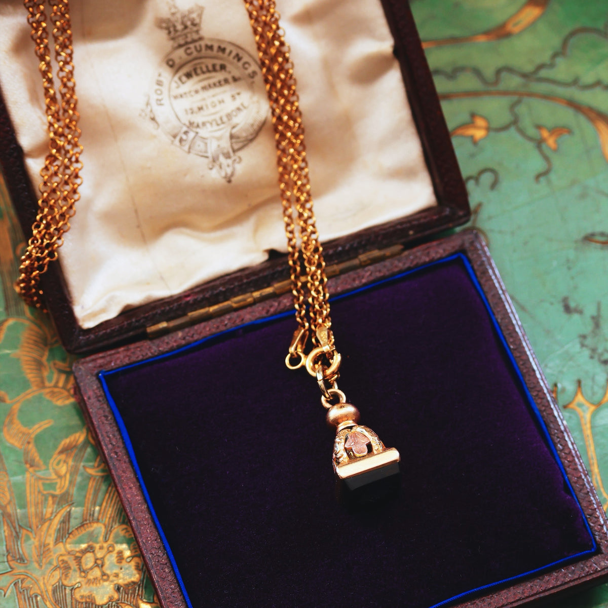 Antique Miniature Roman Inspired Intaglio Seal Fob & Chain
