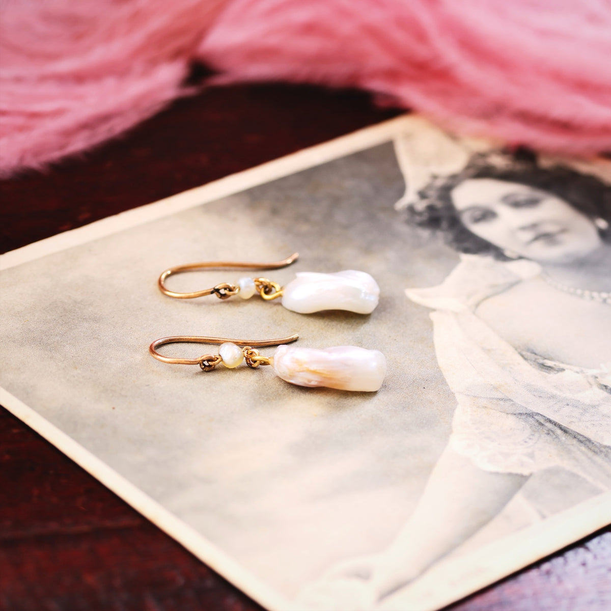 Antique Natural Freshwater Wing Pearl Earrings