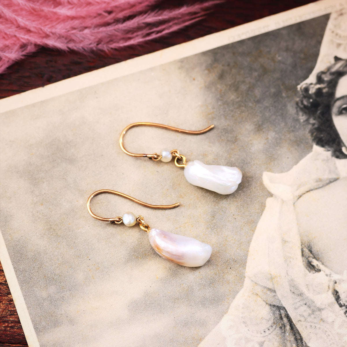 Antique Natural Freshwater Wing Pearl Earrings
