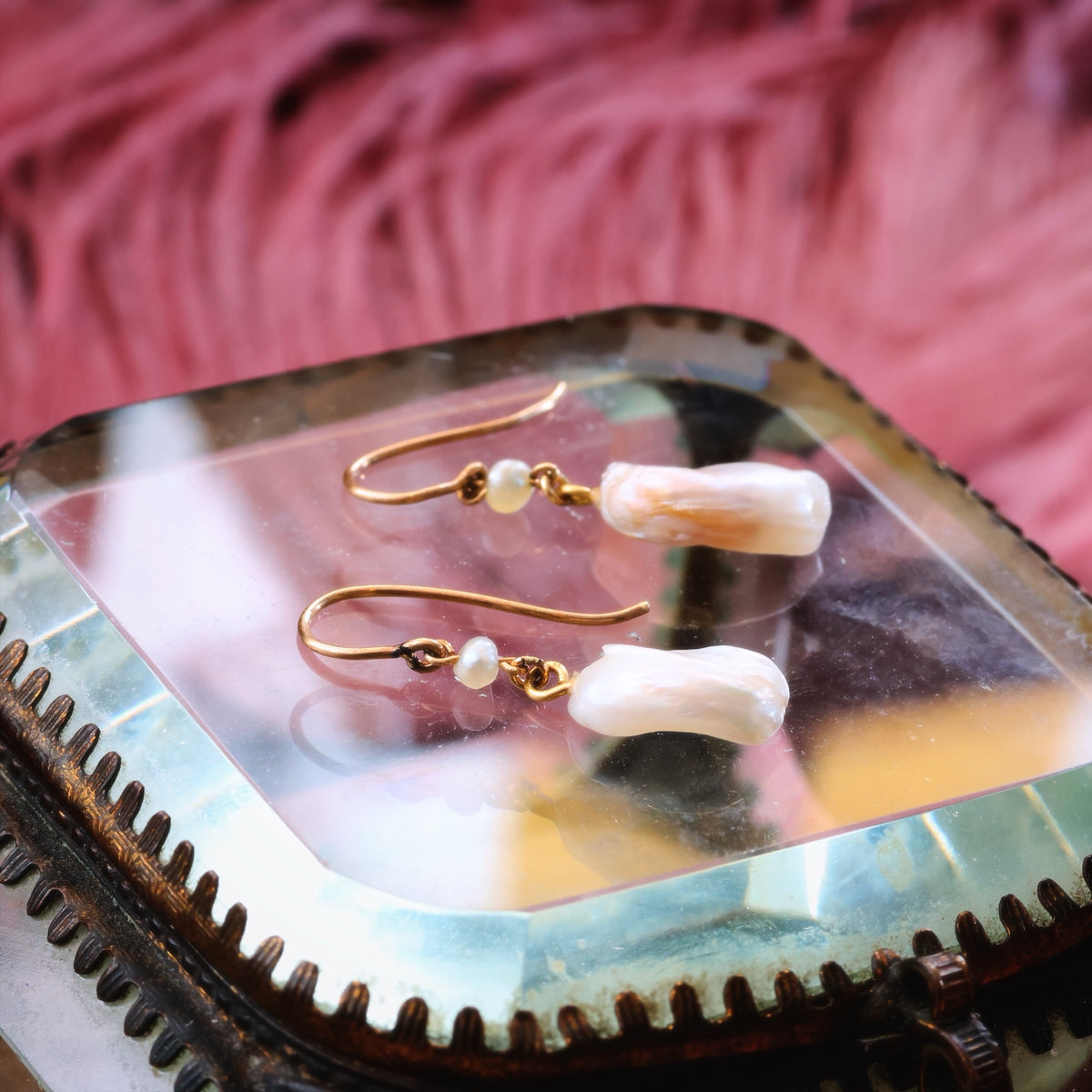 Antique Natural Freshwater Wing Pearl Earrings