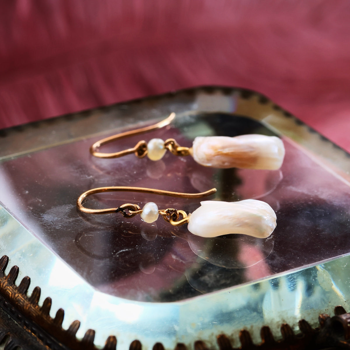 Antique Natural Freshwater Wing Pearl Earrings